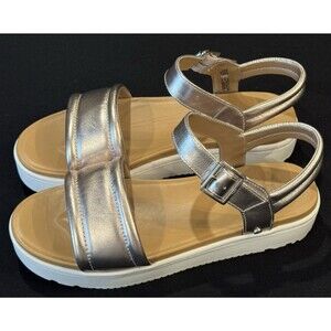 UGG Zayne Ankle Strap Sandals Rose Gold Metallic Leather Platform Size 9 NEW